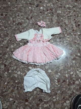Completo vestito bambola rosa pois