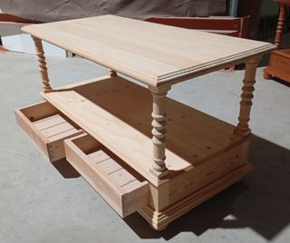 Mesa centro madera maciza 2 cajones