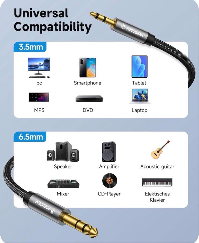 Cable POSUGEAR 6.35mm a 3.5mm Nylon Trenzado
