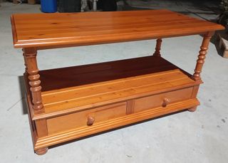 Mesa centro pintada madera maciza 2 cajones