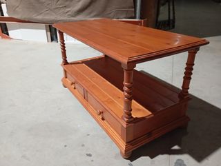 Mesa centro pintada madera maciza 2 cajones