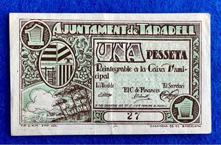 1 PESETA * TARADELL 1937 * NÚMERO MUY BAJO