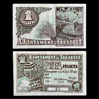 1 PESETA * TARADELL 1937 * NÚMERO MUY BAJO