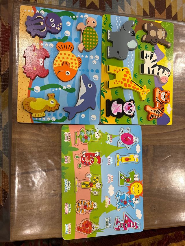 Puzzles Infantiles de Madera Animales y Números