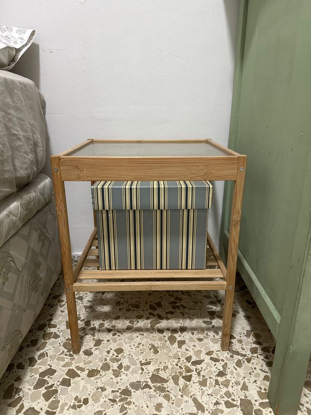 2 Mesitas de Noche Bambú y Cristal