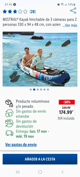 Kayak hinchable MISTRAL 2 personas