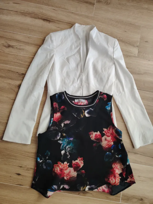 Conjunto Chaqueta Blanca sin marca  y Blusa Estamp