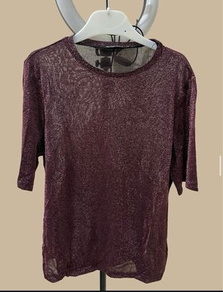 Camiseta brillante burdeos y plateada