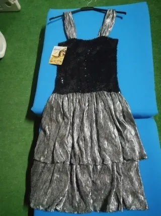 Vestido fiesta lentejuelas negro y plateado