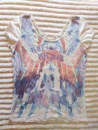 Camiseta con Encaje y Estampado Bohemio Mujer