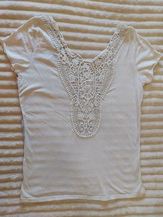 Camiseta con Encaje y Estampado Bohemio Mujer