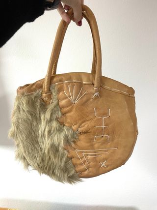 Borsa in pelle con pelliccia