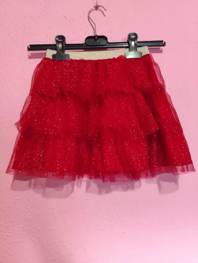 Falda niña tul roja con brillos talla 6