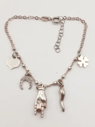 Braccialetto donna argento ciondoli portafortuna