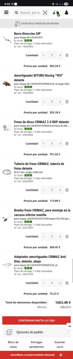 Suspensión Delantera Vespa Primavera