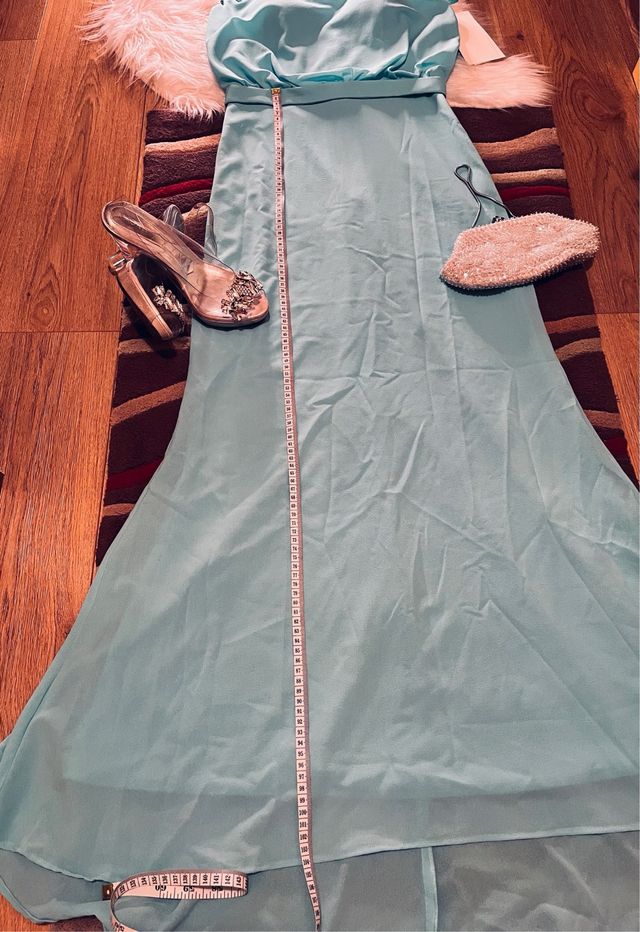 Vestido Rosa Clará Cóctel Plateado/Turquesa