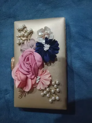 Bolso Cartera Dorado Flores Eventos