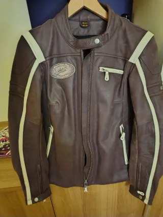 Chaqueta Moto Cuero Marrón Vintage