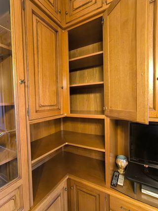 Mobile soggiorno angolare legno e vetro