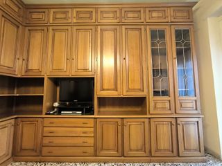 Mobile soggiorno angolare legno e vetro