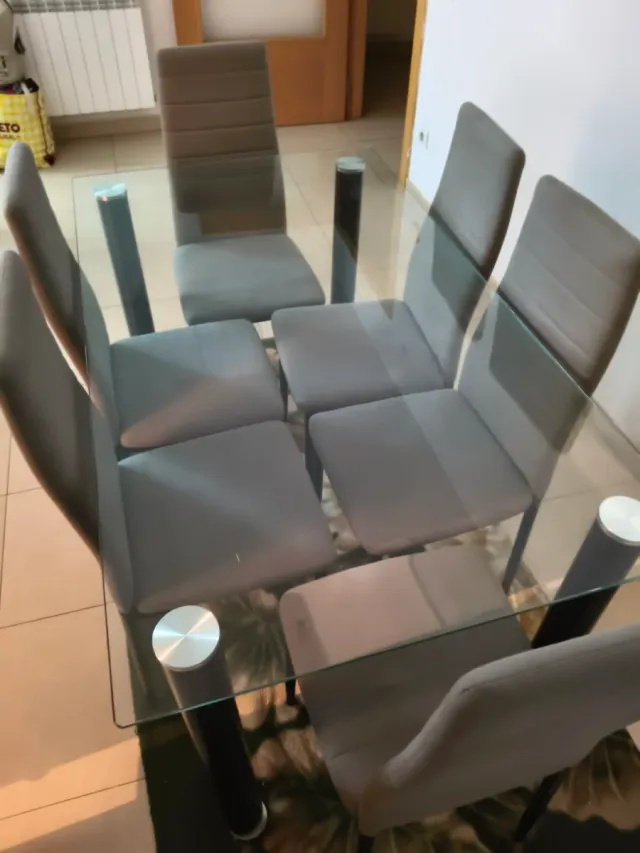 Mesa de comedor cristal + 6 sillas