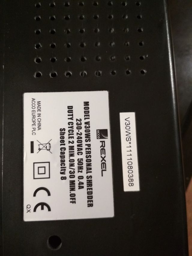 Destructora Papel Rexel V30WS (Piezas/Reparar)