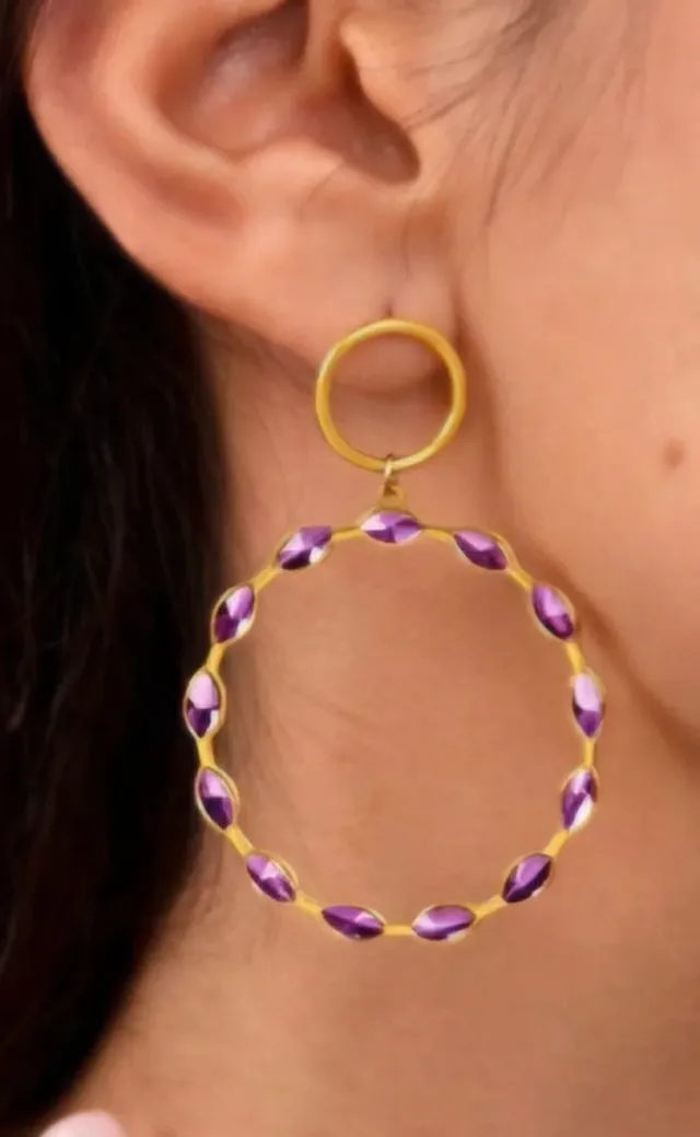 Pendientes Aros Cristal Amatista Acero 316 L