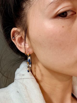Pendientes Aro Perlas Mango Azul y Dorado