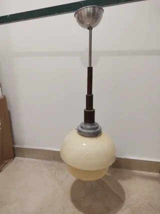 Lampadario Modernariato Metallo Rivestito Legno