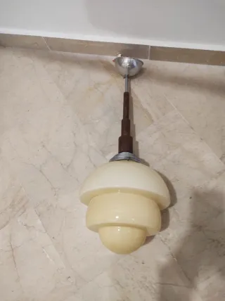 Lampadario Modernariato Metallo Rivestito Legno