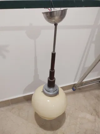 Lampadario Modernariato Metallo Rivestito Legno