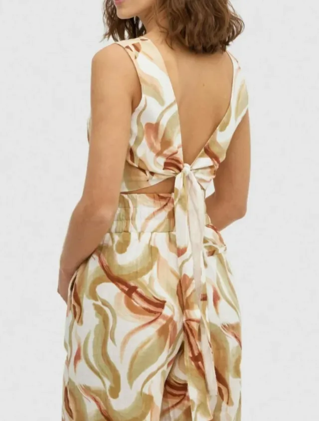 Conjunto pantalones anchos y top lazada a la espal