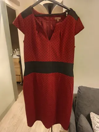Vestido Cortefiel Talla 44 Rojo Lunares Negros