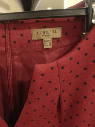 Vestido Cortefiel Talla 44 Rojo Lunares Negros