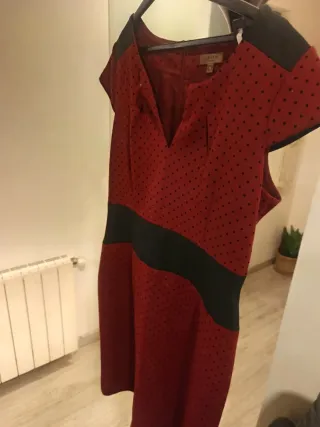 Vestido Cortefiel Talla 44 Rojo Lunares Negros