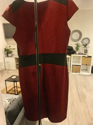 Vestido Cortefiel Talla 44 Rojo Lunares Negros