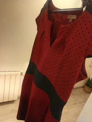 Vestido Cortefiel Talla 44 Rojo Lunares Negros