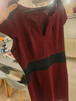 Vestido Cortefiel Talla 44 Rojo Lunares Negros