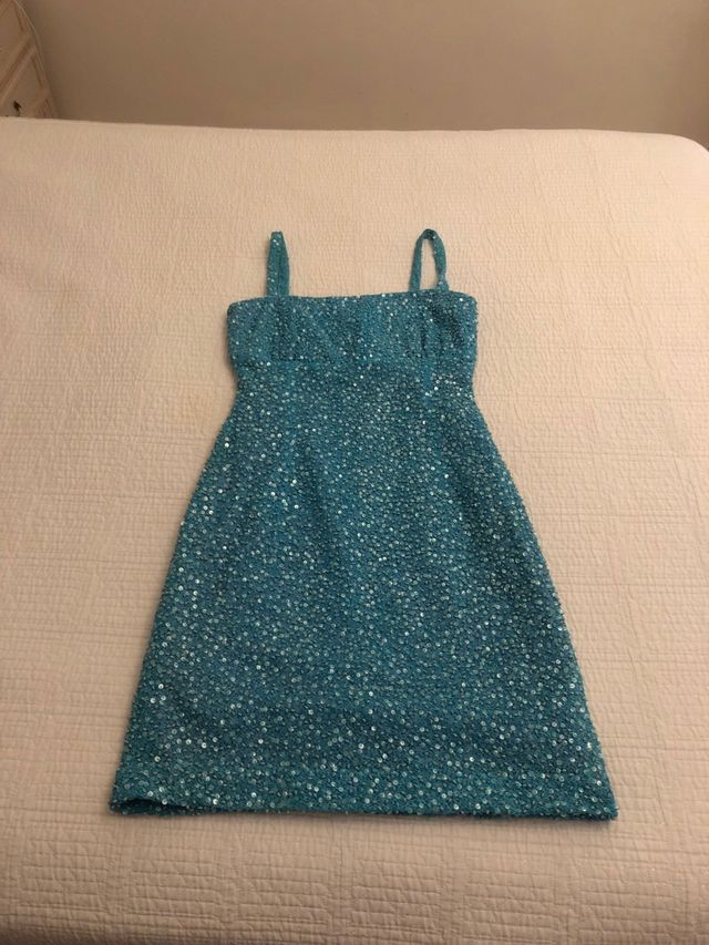 Vestido corto lentejuelas azul Merry Hat