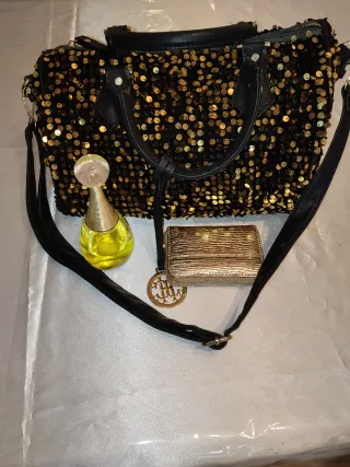 Bolso lentejuelas negro y dorado