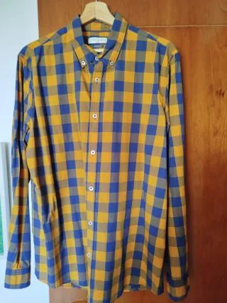 Camisa Easy Wear Cuadros Azul/Amarillo Talla XL