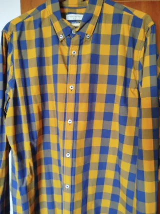Camisa Easy Wear Cuadros Azul/Amarillo Talla XL