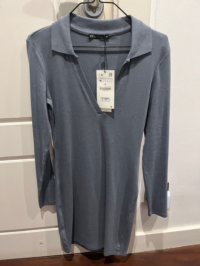 Vestido Zara Gris Manga Larga Talla M