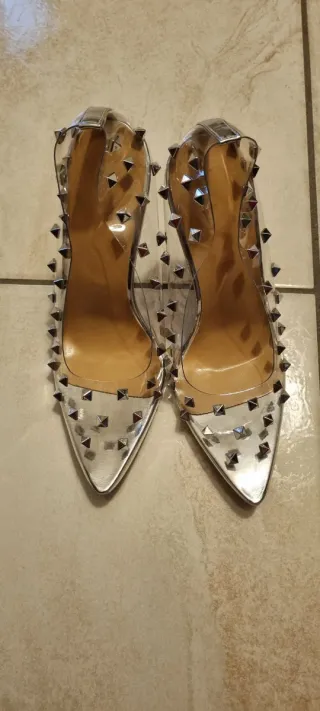 Scarpe tacco 40 argento borchie