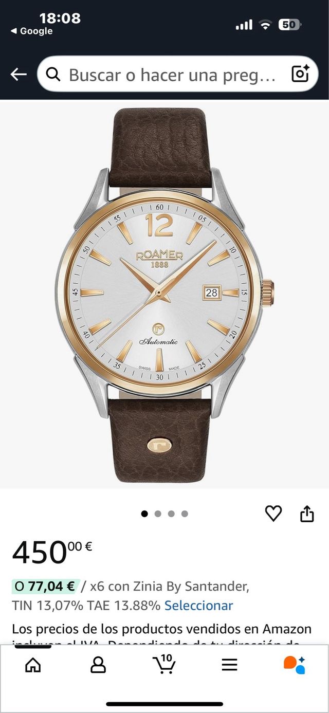 Reloj Automático Roamer Suizo Marrón/Dorado