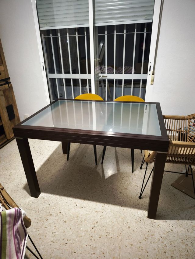 Mesa extensible madera y cristal 90x120 y 180 abie