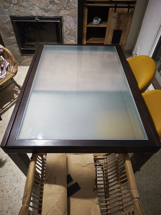 Mesa extensible madera y cristal 90x120 y 180 abie