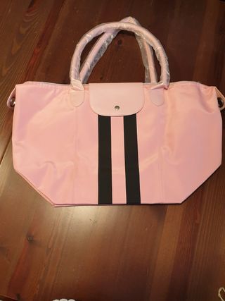 Borsa donna rosa con strisce nere