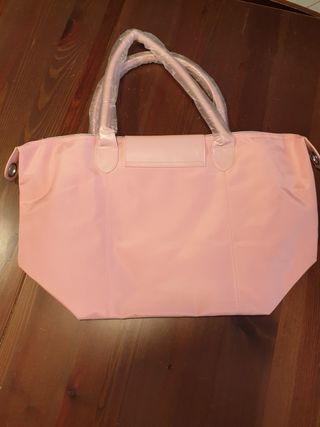 Borsa donna rosa con strisce nere