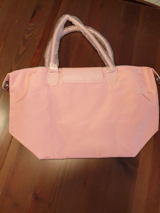 Borsa donna rosa con strisce nere